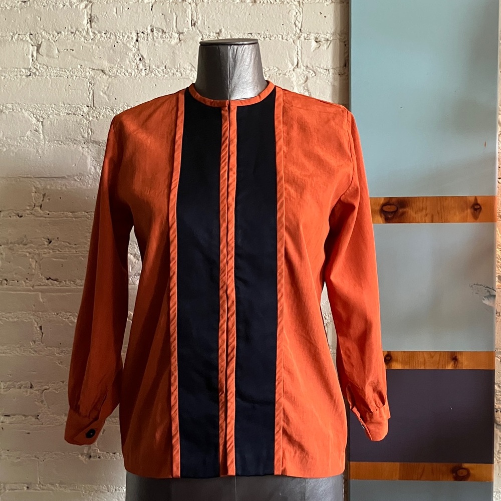 Vintage 60s mod top blouse with front stripe panels size small